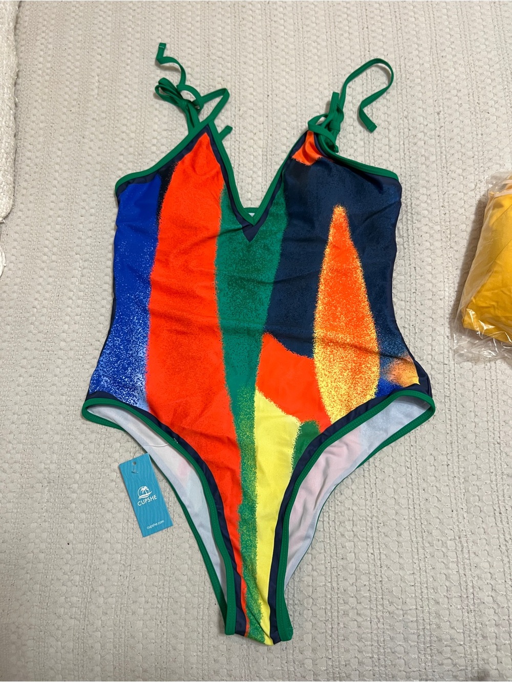 Cupshe Multicolor Abstract One-Piece Swimsuit with Green Trim